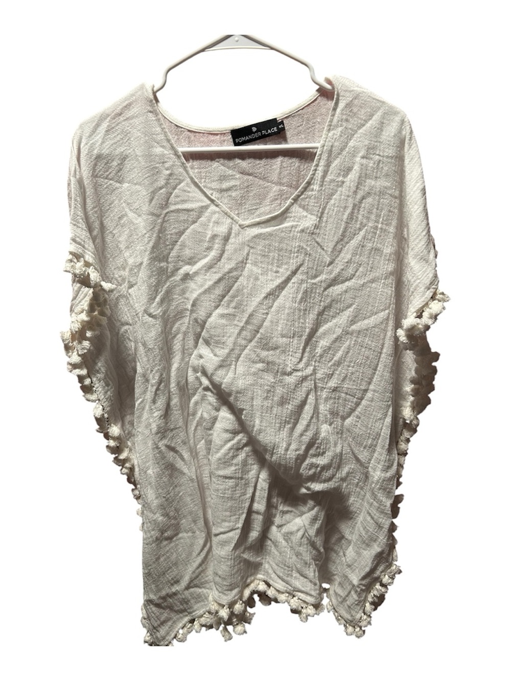 • 🔥 Pomander Place Tassel Poncho Swim Coverup • White Ramie • M/L
